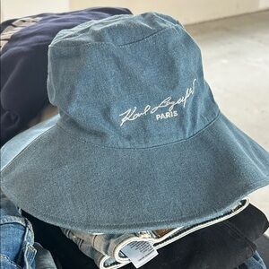 Karl Lagerfeld Denim Blue Wide-Brim Hat